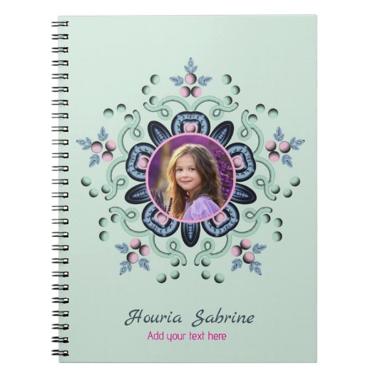 Moderne turquoise Roze Bloemen Mandala Doodles Fot Notitieboek (Voorkant)