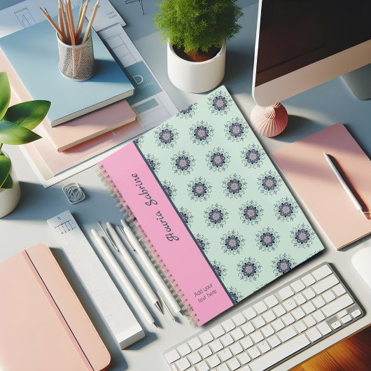 Moderne turquoise Roze Bloemen Mandala Doodles Planner