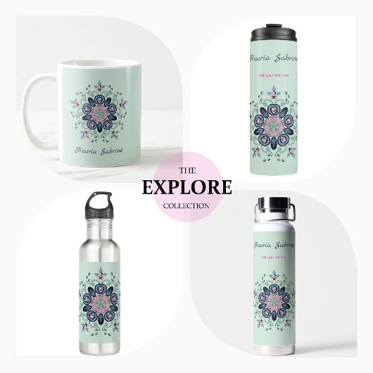 Moderne turquoise Roze Bloemen Mandala Doodles Thermosbeker