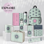 Moderne turquoise Roze Bloemen Mandala Doodles Thermosbeker