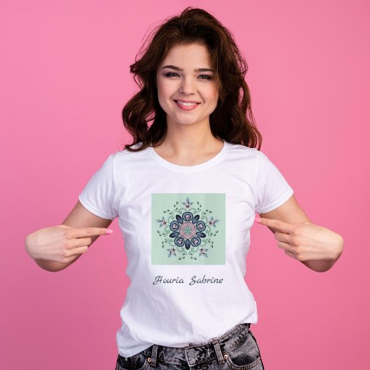 Moderne turquoise Roze Bloemige Mandala Doodles T-shirt