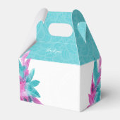 Moderne turquoise roze tropische Abstracte bloemen Bedankdoosjes (Achterkant)