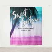 Moderne Turquoise Roze Tropische Luau Sweet 16 Ach Wandkleed (Voorkant)