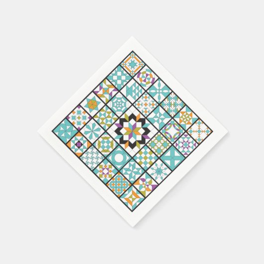 Moderne Turquoise Sampler Quilt servetten (Hoek)