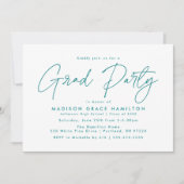Moderne Turquoise Script Afstudeerfeest Kaart (Voorkant)