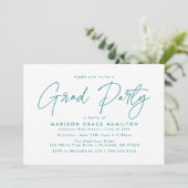 Moderne Turquoise Script Afstudeerfeest Kaart (Staand voorkant)