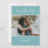 Moderne Turquoise Script Foto Bruiloft Save The Date (Voorkant)