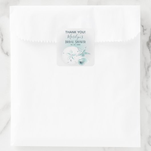Moderne Turquoise Seashell Beach bruiloft Vierkante Sticker (Tas)