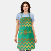 Moderne Turquoise Smaragdgroene Gouden Chevron Gli Schort (Gedragen)