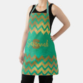Moderne Turquoise Smaragdgroene Gouden Chevron Gli Schort (Insitu)