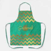 Moderne Turquoise Smaragdgroene Gouden Chevron Gli Schort (Voorkant)