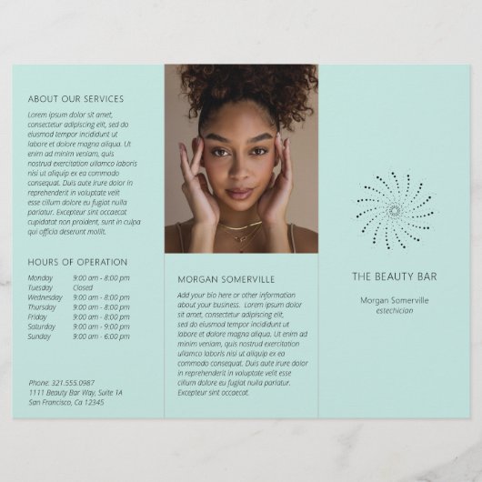 Moderne Turquoise Spiraal Stip Elegante Brochure (Voorkant)