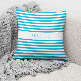 Moderne Turquoise Strepen Patroonnaam Kussen