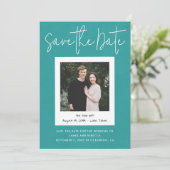 Moderne Turquoise Verloving Foto Bewaar de datum Kaart (Staand voorkant)