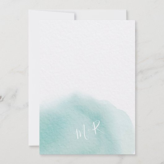 Moderne turquoise waterverf bruiloft initialen kaart (Achterkant)
