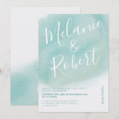 Moderne turquoise waterverf bruiloft initialen kaart (Voorkant / Achterkant)