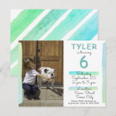 Moderne Turquoise Waterverf Foto Verjaardagsfeest Uitnodiging Briefkaart (Voorkant / Achterkant)