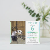 Moderne Turquoise Waterverf Foto Verjaardagsfeest Uitnodiging Briefkaart (Staand voorkant)