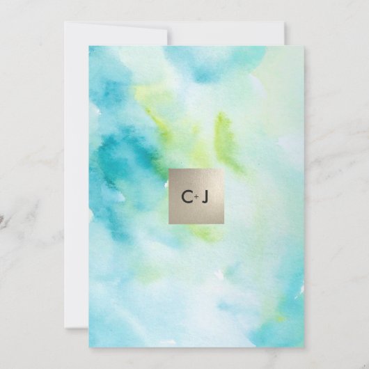 Moderne Turquoise Waterverf Kaart (Achterkant)