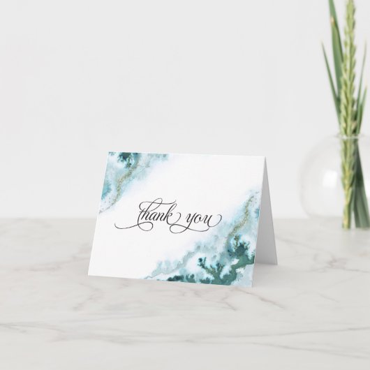 Moderne Turquoise Waterverf Mos Agaat BarefootBrid Bedankkaart (Voorkant)