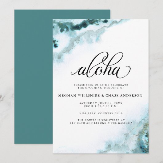 Moderne Turquoise Waterverf Mos Agat Aloha Kaart (Voorkant / Achterkant)