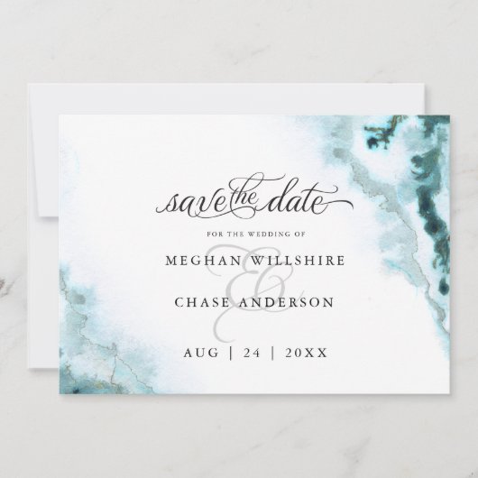 Moderne Turquoise Waterverf Mosagiet BarefootBride Save The Date (Voorkant)