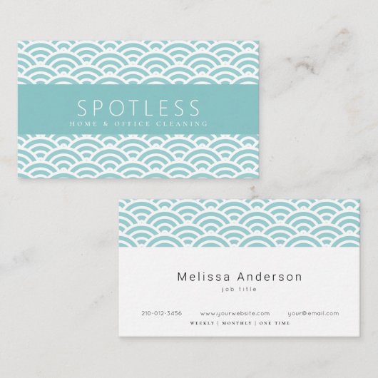 Moderne Turquoise Wave Pattern Cleaning Service Visitekaartje (Voorkant / Achterkant)
