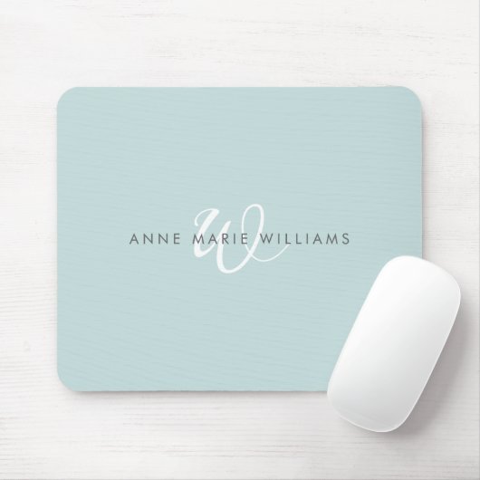 Moderne Turquoise Wit Schreef Monogram Muismat (Met muis)