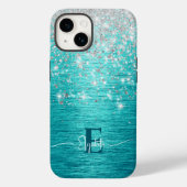 Moderne Turquoise Zilveren faux glitter Monogram Case-Mate iPhone Case (Achterkant)