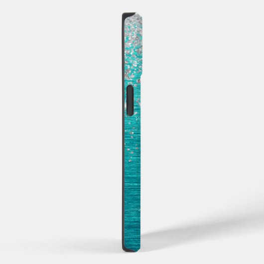 Moderne Turquoise Zilveren faux glitter Monogram Case-Mate iPhone Case (Achterkant / Rechts)