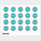 Moderne Turquoise & Zilveren Glitter Monogram Brui Ronde Sticker (Vel)