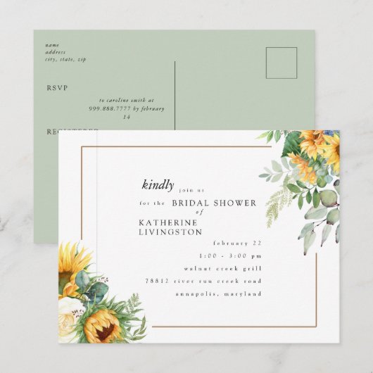 Moderne Tuscan-zonnebloemen in het Vrijgezellenfee Uitnodiging Briefkaart (Voorkant / Achterkant)