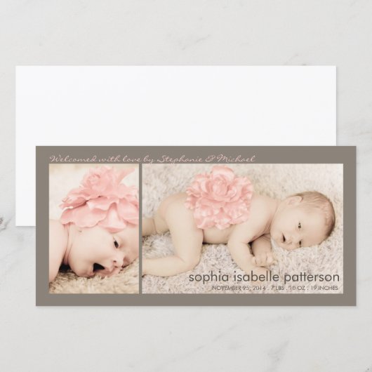 Moderne Twee Foto Baby Meisje Geboorteaankondiging Aankondiging (Voorkant / Achterkant)