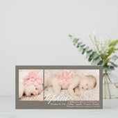 Moderne Twee Foto Baby Meisje Geboorteaankondiging Aankondiging (Staand voorkant)