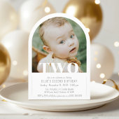 Moderne twee foto boog meisje jongen 2e verjaardag kaart