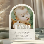 Moderne twee foto boog meisje jongen 2e verjaardag kaart