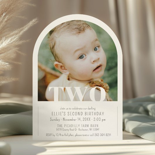 Moderne twee foto boog meisje jongen 2e verjaardag kaart