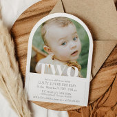 Moderne twee foto boog meisje jongen 2e verjaardag kaart