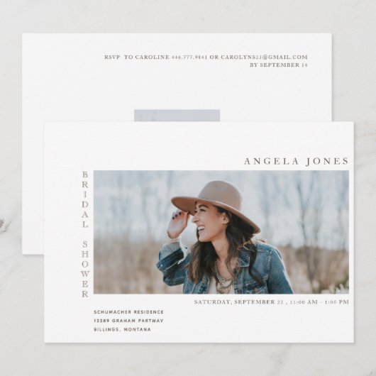 Moderne Twee Foto Bruid Witte Uitnodiging (Voorkant / Achterkant)