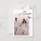 Moderne twee foto bruiloft budget mini dank u notitiekaartje (Voorkant)