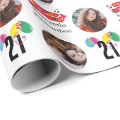 Moderne twee foto collage 21st verjaardag wit cadeaupapier (Rol Hoek)