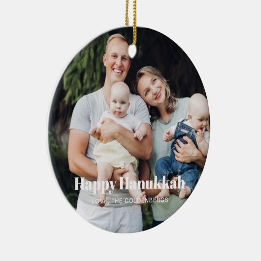 Moderne twee foto dubbelzijdige aangepaste tekst C Keramisch Ornament (Rechts)