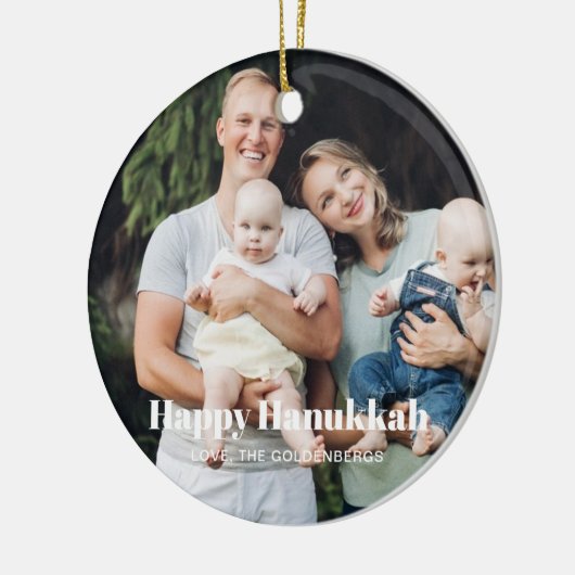 Moderne twee foto dubbelzijdige aangepaste tekst C Keramisch Ornament (Links)