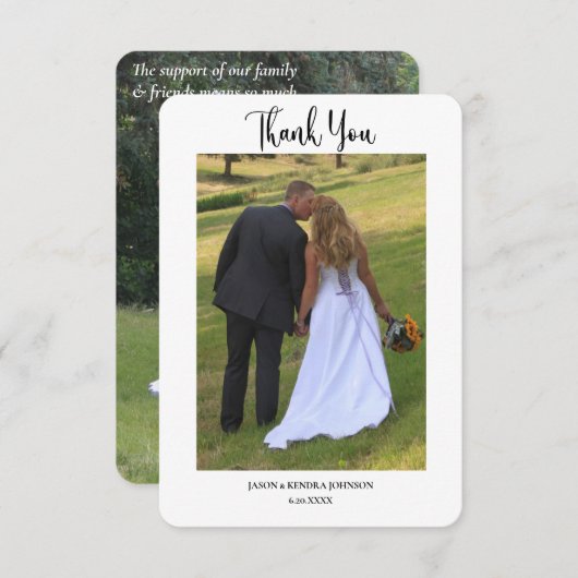 Moderne Twee Foto Eenvoudig Bericht Trouwen Bedankkaart (Voorkant / Achterkant)