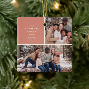 Moderne Twee Foto Familie Kerstmis Keramisch Ornament