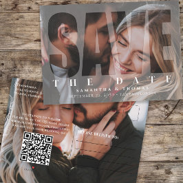 Moderne twee foto QR code Sla de datum overlay op Aankondigingskaart