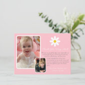 Moderne twee foto Roze Wit Goud Daisy Bedankkaart (Staand voorkant)