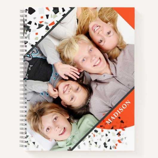 Moderne twee foto Terrazzo Persoonlijke naam Notitieboek (Voorkant)