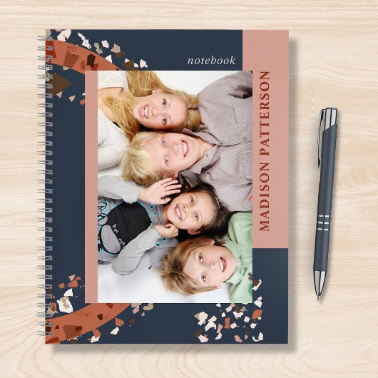 Moderne twee foto Terrazzo Persoonlijke naam Notitieboek