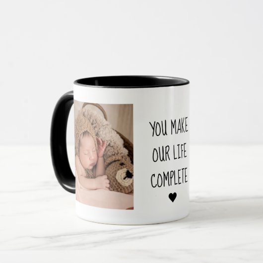 Moderne twee foto | U maakt ons leven compleet Mok (Voorkant links)